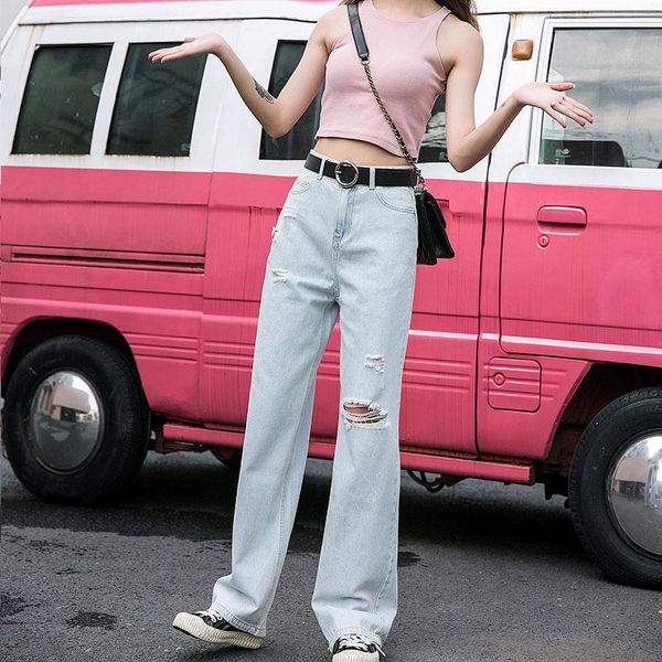 2020 autumn new women's denim trousers high waist light color wide leg pants washed regular jeans fashionable comfortable pants, Blue
2020 autumn new women's denim trousers high waist light color wide leg pants washed regular jeans fashionable comfortable pants, Blue