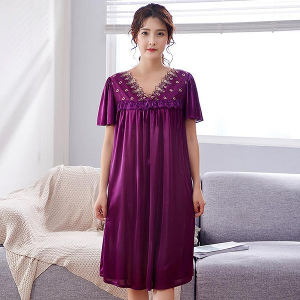 2019 new women summer candy color ice silk nightgown female large size sleepwear homewear short sleevev-neck dress1, Black;red
2019 new women summer candy color ice silk nightgown female large size sleepwear homewear short sleevev-neck dress1, Black;red