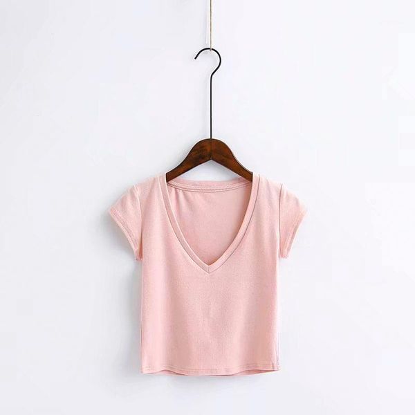 women knitted cotton crop short sleeve v-neck solid tees summer elastic slim knitwear short t-shirt 5 colors1, White
women knitted cotton crop short sleeve v-neck solid tees summer elastic slim knitwear short t-shirt 5 colors1, White