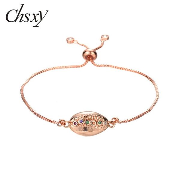 

charm bracelets chsxy fashion metal cowrie shell for women delicate zircon thin copper chain bracelet pulseras bohemian jewelry, Golden;silver