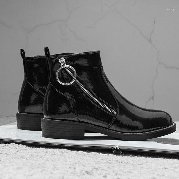 boots us4-11 womens round toe patent ankle motorcycle side zippers riding punk shoes plus size 3colors winter warm c6081, Black
boots us4-11 womens round toe patent ankle motorcycle side zippers riding punk shoes plus size 3colors winter warm c6081, Black