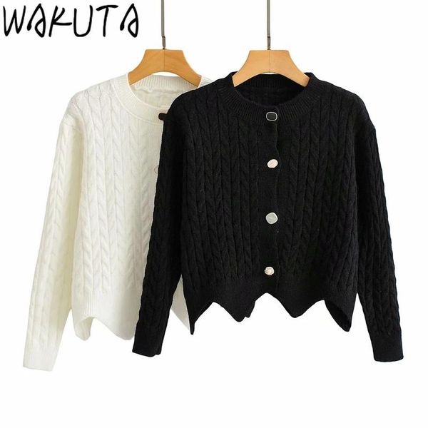 wakuta elegant women cropped cardigan sweater offfice lady 2021 autumn winter long sleeve wave hem loose female knitwear jumper, White
wakuta elegant women cropped cardigan sweater offfice lady 2021 autumn winter long sleeve wave hem loose female knitwear jumper, White