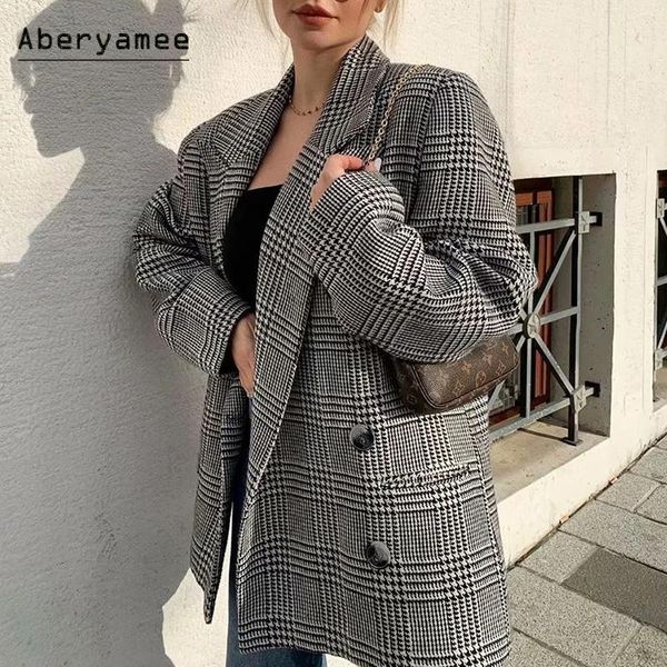 women's suits & blazers aberyamee plaid notched buttons year autumn casual street jackets long fashion ladies oversized outwear 2021, White;black
women's suits & blazers aberyamee plaid notched buttons year autumn casual street jackets long fashion ladies oversized outwear 2021, White;black