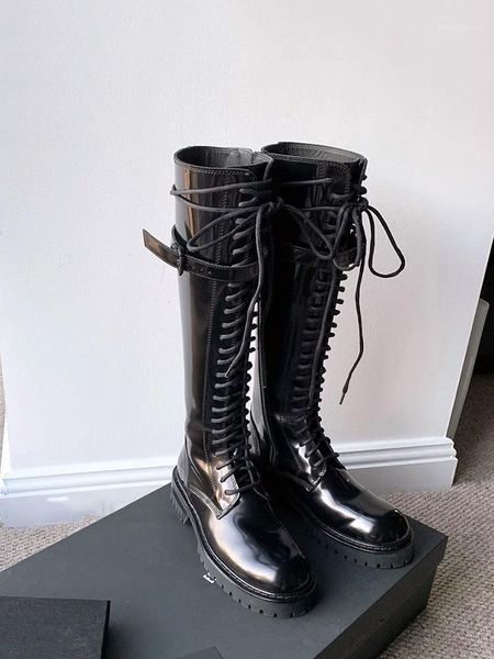 boots women's black patent leather knee high lace up belt med heels knight shoes b761
boots women's black patent leather knee high lace up belt med heels knight shoes b761