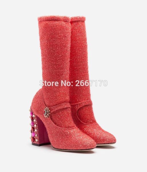 bota feminino red mid boots women autumn winter sock boots rhinestone high heels roud toe mary jane runway shoes women, Black
bota feminino red mid boots women autumn winter sock boots rhinestone high heels roud toe mary jane runway shoes women, Black