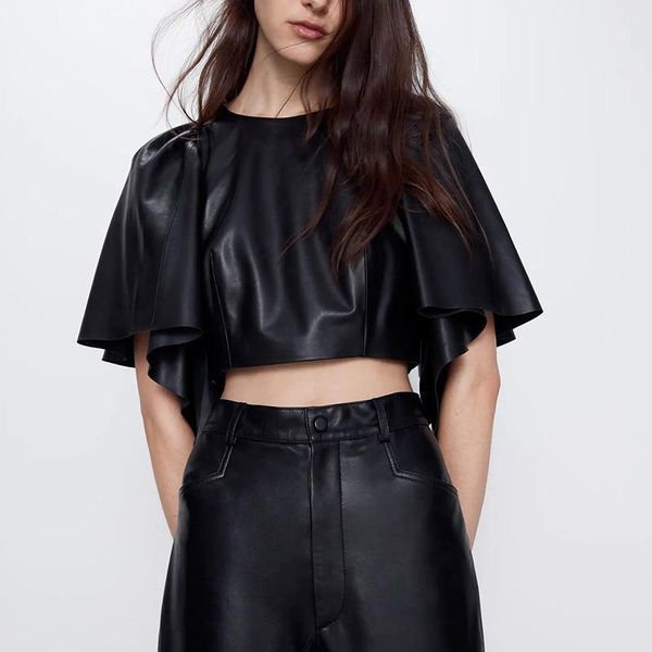 women loose casual pu blouse o neck flare sleeve crop black shirts street wear ladies faux leather wb26501, White
women loose casual pu blouse o neck flare sleeve crop black shirts street wear ladies faux leather wb26501, White