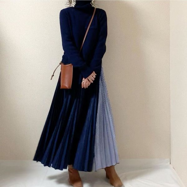 2021 new korean autumn long sweater dress winter patchwork trtule neck pleated maxi dresses robe femme vestiods pullover aw29, Black;gray
2021 new korean autumn long sweater dress winter patchwork trtule neck pleated maxi dresses robe femme vestiods pullover aw29, Black;gray