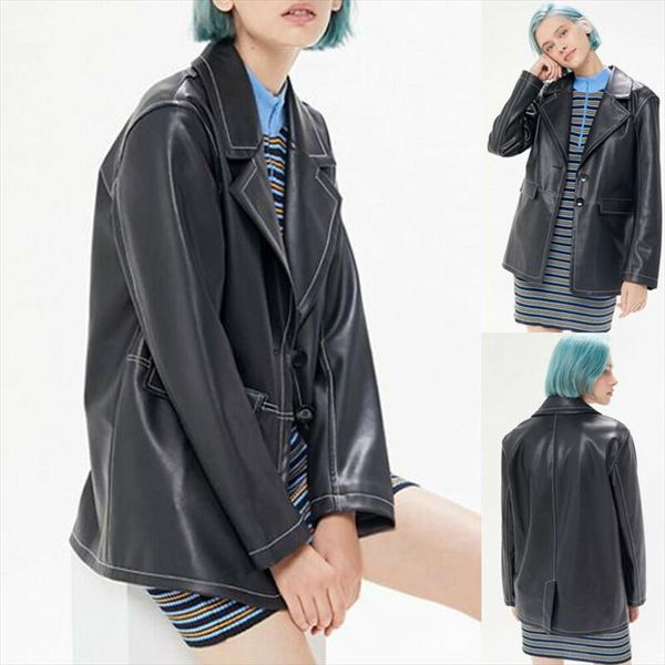 autumn vintage female leather bomber jacket motorcycle bike lapel coat casual women long sleeve loose coats, Black
autumn vintage female leather bomber jacket motorcycle bike lapel coat casual women long sleeve loose coats, Black