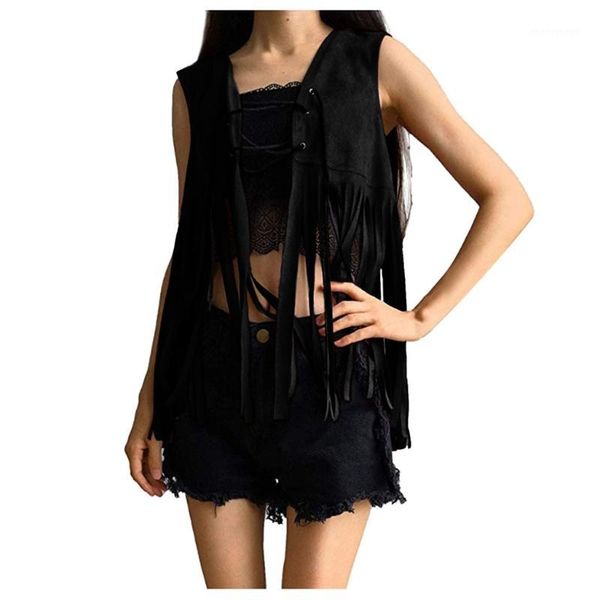 new women sleeveless coat fringe vest hippie faux suede vintage tassels waistcoat lace up cardigan streetwear soft clothes1, Black;white
new women sleeveless coat fringe vest hippie faux suede vintage tassels waistcoat lace up cardigan streetwear soft clothes1, Black;white