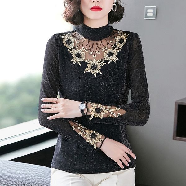 2spid out 2020 peacock blue bright silk screen large lace t screenlace net shirt half high neck hollow autumn slim bottom t-shirt for women, White
2spid out 2020 peacock blue bright silk screen large lace t screenlace net shirt half high neck hollow autumn slim bottom t-shirt for women, White