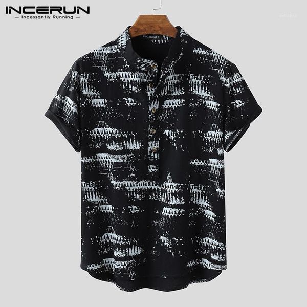 incerun men vintage printed shirts short sleeve stand collar shirt man casual buttons loose blouse fashion cotton floral 71, White;black 
incerun men vintage printed shirts short sleeve stand collar shirt man casual buttons loose blouse fashion cotton floral 71, White;black