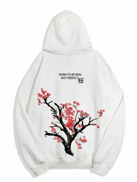 men japanese letter & tree print kangaroo pocket drawstring hoodie x6zh#, Black 
men japanese letter & tree print kangaroo pocket drawstring hoodie x6zh#, Black