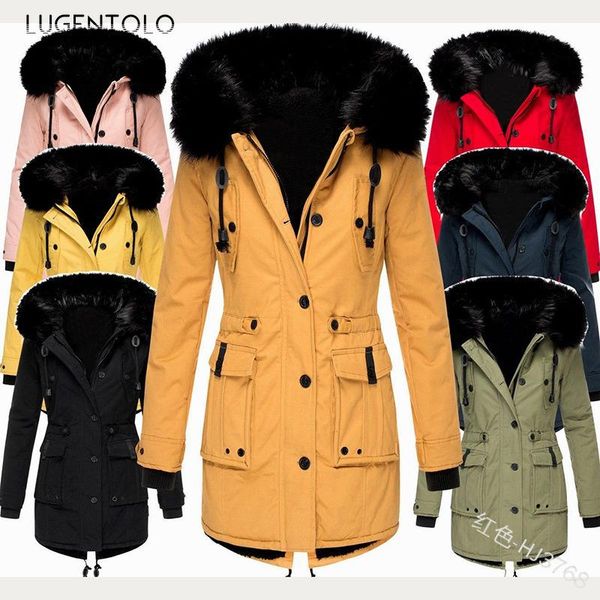 women's down & parkas lugentolo plus size winter coat women mid-length thick large fur collar double-faced fleece slim fit full sleeve, Black
women's down & parkas lugentolo plus size winter coat women mid-length thick large fur collar double-faced fleece slim fit full sleeve, Black
