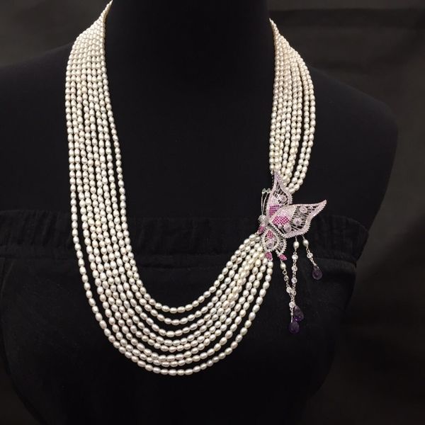 3-4mm natural fresh water pearl necklace multi layers 925 sterling silver butterfly with tassels rice shape pearl wedding 0927
3-4mm natural fresh water pearl necklace multi layers 925 sterling silver butterfly with tassels rice shape pearl wedding 0927