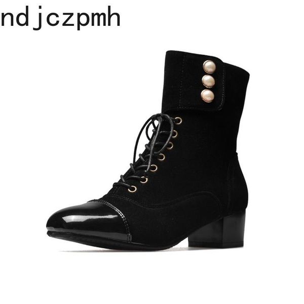 boots women fashion autumn and winter square head lace up pearl mid heel middle tube women's shoes plus size 32-47 4cm high, Black
boots women fashion autumn and winter square head lace up pearl mid heel middle tube women's shoes plus size 32-47 4cm high, Black