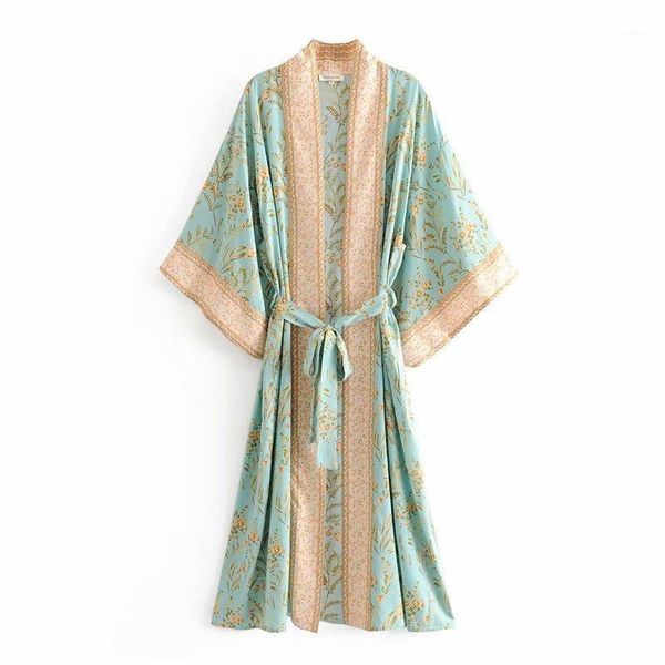 women green floral print bat sleeve rayon beach bohemian robe kimono ladies v neck sashes boho dress vestidos1, Black;red
women green floral print bat sleeve rayon beach bohemian robe kimono ladies v neck sashes boho dress vestidos1, Black;red