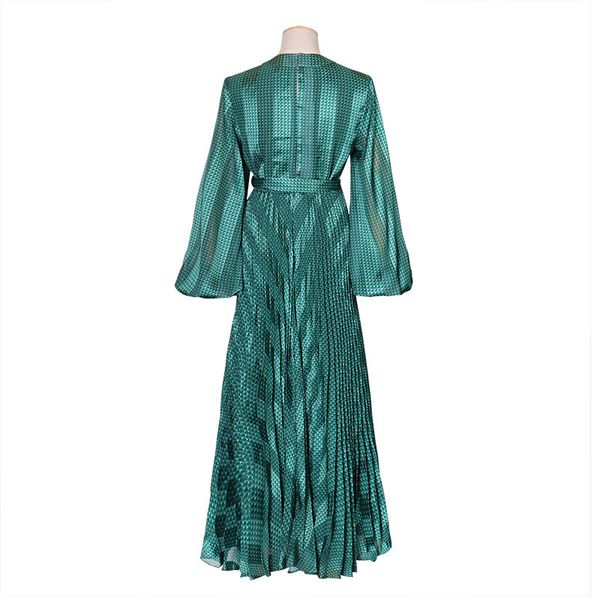 european and american design sense 2020 autumn fashion new lantern long-sleeved v-neck pleated long dress with tie hem, White;black
european and american design sense 2020 autumn fashion new lantern long-sleeved v-neck pleated long dress with tie hem, White;black