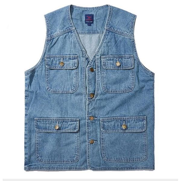 denim vest men cotton sleeveless jackets blue casual fishing vest with many pockets plus size 4xl outdoors waistcoat t190828, Black;white
denim vest men cotton sleeveless jackets blue casual fishing vest with many pockets plus size 4xl outdoors waistcoat t190828, Black;white