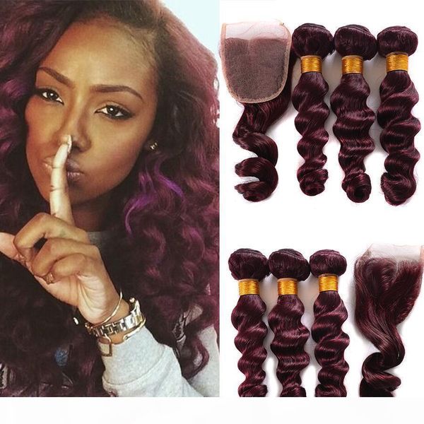 99j burgundy human hair 3 bundles with lace closures loose wave 8a peruvian hair extensions and silk 4x4 closure wine red weaves, Black;brown
99j burgundy human hair 3 bundles with lace closures loose wave 8a peruvian hair extensions and silk 4x4 closure wine red weaves, Black;brown