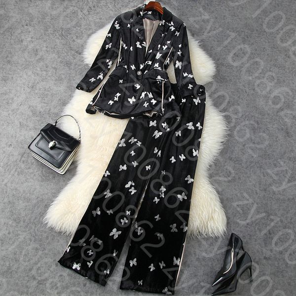 european and american women's wear 2020 winter new style long-sleeved butterfly print coat trousers fashionable velvet suit, White
european and american women's wear 2020 winter new style long-sleeved butterfly print coat trousers fashionable velvet suit, White