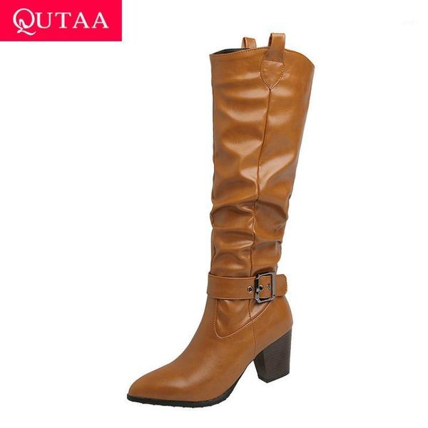 qutaa 2021 buckle pu leather knee high boots autumn winter slip on women shoes pointed toe fashion square high heels size 34-431, Black
qutaa 2021 buckle pu leather knee high boots autumn winter slip on women shoes pointed toe fashion square high heels size 34-431, Black