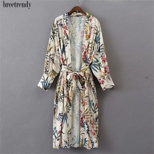 new fashion women banboom flower print long kimono jacket with sashes ladies autumn design side split streetwear y201001, Black;brown
new fashion women banboom flower print long kimono jacket with sashes ladies autumn design side split streetwear y201001, Black;brown