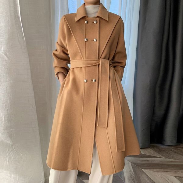 fashion female 2021 new long winter wool jacket elegant double breasted loose woman belt mixtures office coat agzc, Black
fashion female 2021 new long winter wool jacket elegant double breasted loose woman belt mixtures office coat agzc, Black