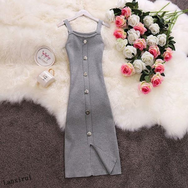 stretch solid button summer dress square collar bodycon vestidos slim women dreses 2020 knitting robe femme1, Black;gray
stretch solid button summer dress square collar bodycon vestidos slim women dreses 2020 knitting robe femme1, Black;gray