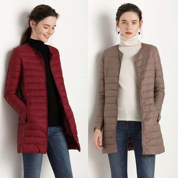 medium length, light, thin, round neck white down jacket1, Black
medium length, light, thin, round neck white down jacket1, Black