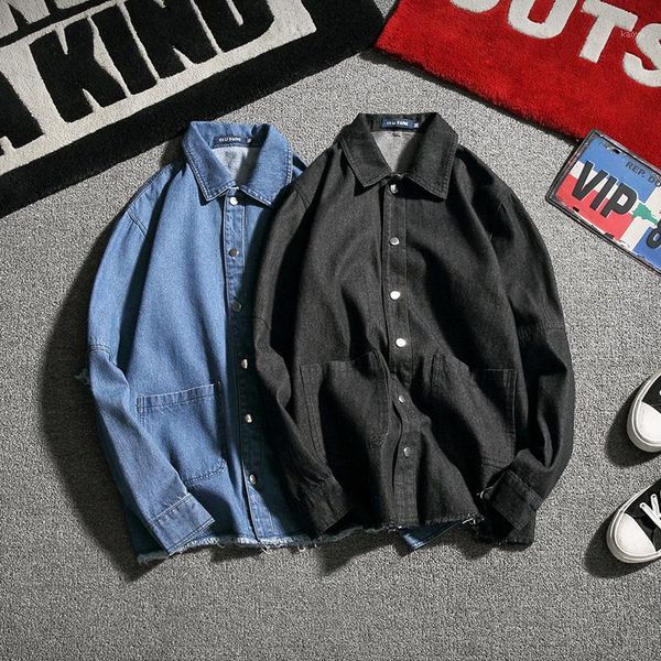 autumn denim shirt male youth personality hole long sleeve shirt loose large size korean version of thin coat1, White;black
autumn denim shirt male youth personality hole long sleeve shirt loose large size korean version of thin coat1, White;black