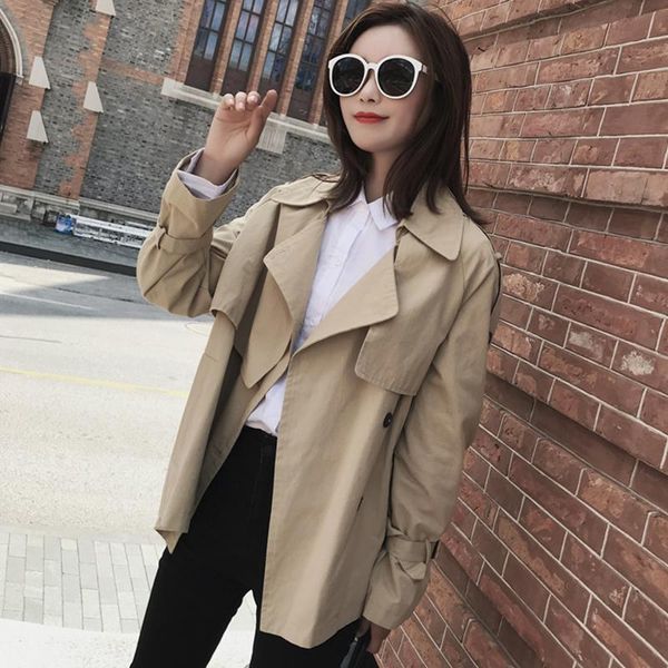 ailegogo autumn women short trench coat casual female khaki double breasted loose turn down collar fashion windproof outwear, Tan;black
ailegogo autumn women short trench coat casual female khaki double breasted loose turn down collar fashion windproof outwear, Tan;black