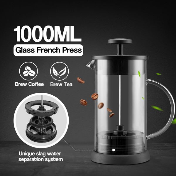 stainless steel borosilicate french press glasscoffee pot, coffee maker, tea pot 1000ml brewer precision slag water separation q1218
stainless steel borosilicate french press glasscoffee pot, coffee maker, tea pot 1000ml brewer precision slag water separation q1218
