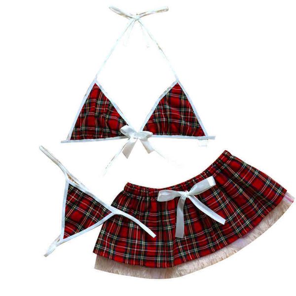 nxy set women 3 pieces school uniform style red plaid pattern halter bra strap thong super short lace bow ruffle skirt lingerie 1223, Red;black
nxy set women 3 pieces school uniform style red plaid pattern halter bra strap thong super short lace bow ruffle skirt lingerie 1223, Red;black