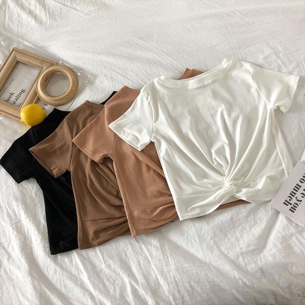 2020 korean new brief solid summer t shirts women casual o neck fashion twist knot white short sleeve t shirts
2020 korean new brief solid summer t shirts women casual o neck fashion twist knot white short sleeve t shirts
