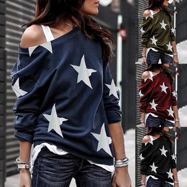 2020 new women casual loose star print sloping shoulder shirt long sleeve pullover sale, White
2020 new women casual loose star print sloping shoulder shirt long sleeve pullover sale, White