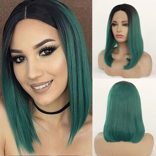 short bob straight synthetic hair glueless lace front wig heat resistant for black woman 12inch 150%density ombre green wig
short bob straight synthetic hair glueless lace front wig heat resistant for black woman 12inch 150%density ombre green wig