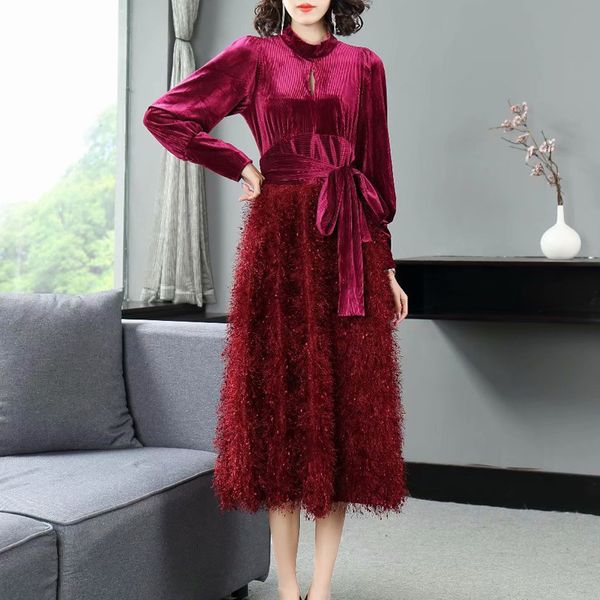 autumn style velvet long sleeves elegant belt self-cultivation temperament couture dress of womanly clothing 7k4t, Black;gray
autumn style velvet long sleeves elegant belt self-cultivation temperament couture dress of womanly clothing 7k4t, Black;gray