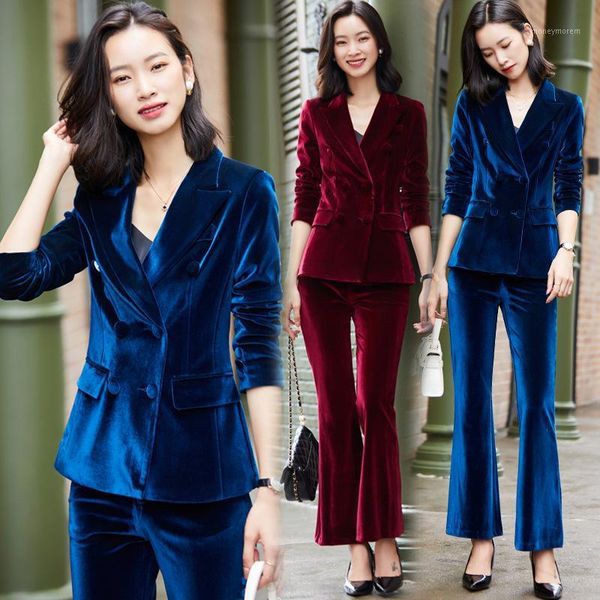 women's two piece pants fashionable blue women's velvet 2-piece suit korean double breasted white collar work coat and trousers pi
women's two piece pants fashionable blue women's velvet 2-piece suit korean double breasted white collar work coat and trousers pi