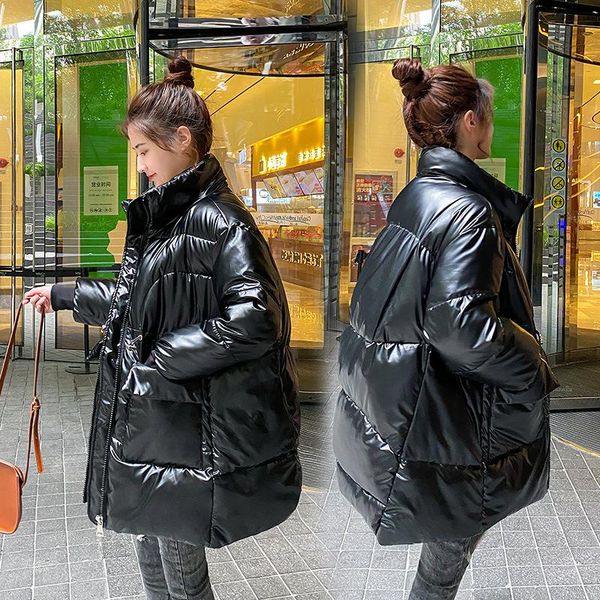 women's down & parkas bright surface draw string waist cotton-padded jacket stand collar mid-length simplicity loose thickened coat, Black
women's down & parkas bright surface draw string waist cotton-padded jacket stand collar mid-length simplicity loose thickened coat, Black