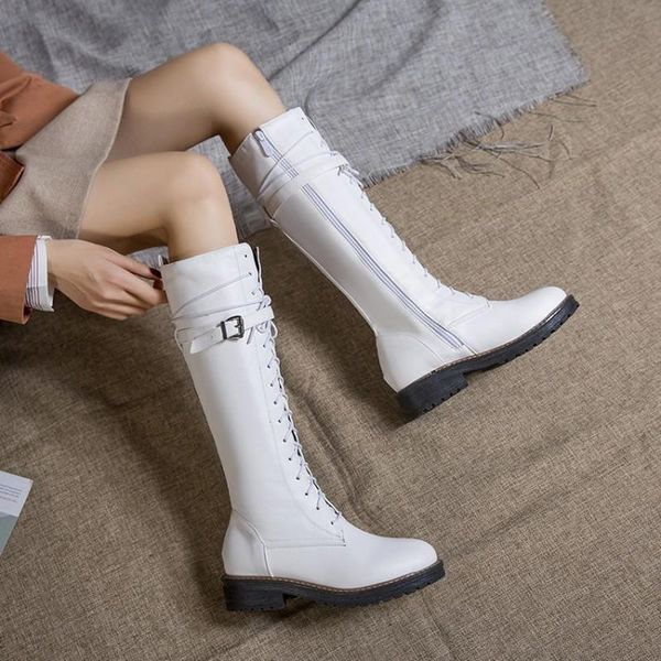 autumn winter lace up knee high boots women fashion white square heel woman soft leather shoes large size 34-43 maziao, Black
autumn winter lace up knee high boots women fashion white square heel woman soft leather shoes large size 34-43 maziao, Black