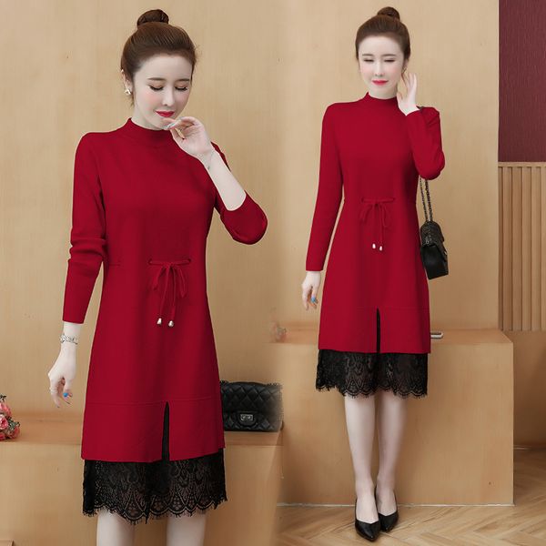 2021 new autumn winter women's knitted new fashion lace stitching half turtleneck sweater dress ladies office dresses 257 eluv, Black;gray
2021 new autumn winter women's knitted new fashion lace stitching half turtleneck sweater dress ladies office dresses 257 eluv, Black;gray
