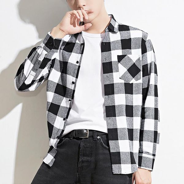100% cotton male plaid shirt 2020 fashion spring autumn long sleeve slim-fit soft flannel shirts plus size 4xl, White;black 
100% cotton male plaid shirt 2020 fashion spring autumn long sleeve slim-fit soft flannel shirts plus size 4xl, White;black