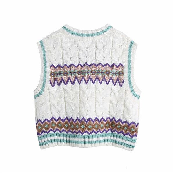 new white jacquard knitted women 2021 winter v neck cropped sleeveless vest woman preppy cable knit sweater xmk8, White;black
new white jacquard knitted women 2021 winter v neck cropped sleeveless vest woman preppy cable knit sweater xmk8, White;black