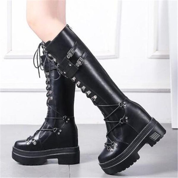 autumn rivet buckle knee high boots women punk gothic platform boots woman metal lace up chunky hidden heel shoes, Black
autumn rivet buckle knee high boots women punk gothic platform boots woman metal lace up chunky hidden heel shoes, Black