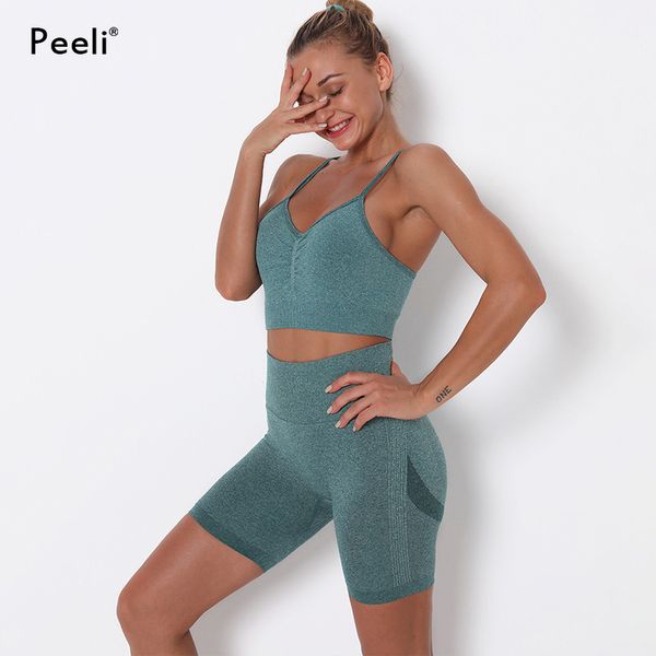peeli seamless yoga set gym fitness clothing for women sports suit set sports bra running push up shorts seamless workout set y1225, Gray
peeli seamless yoga set gym fitness clothing for women sports suit set sports bra running push up shorts seamless workout set y1225, Gray