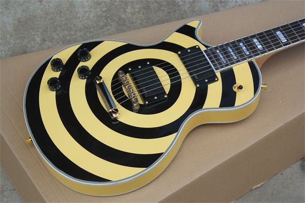 wholesale black and white circle custom left hand guitar with gold tremolo electric guitar
wholesale black and white circle custom left hand guitar with gold tremolo electric guitar