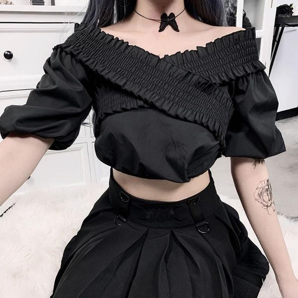 women's blouses & shirts pleated design chic off shoulder blouse women gothic shirt black backless goth preppy style summer 2021 j, White
women's blouses & shirts pleated design chic off shoulder blouse women gothic shirt black backless goth preppy style summer 2021 j, White