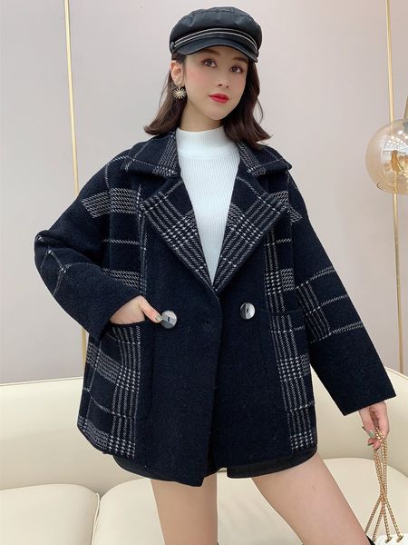 2021 new autumn and winter women's simple plaid wear all-match lapel short double-breasted wool coat inza, Black
2021 new autumn and winter women's simple plaid wear all-match lapel short double-breasted wool coat inza, Black