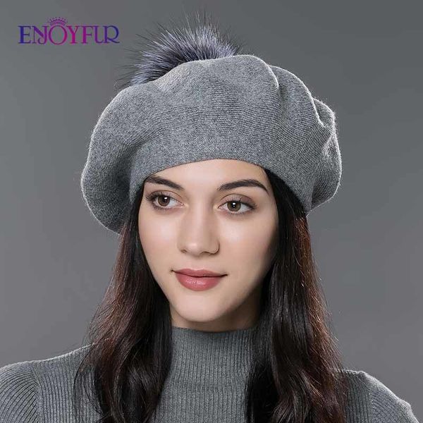 enjoyfur women beret hat female winter knitted wool beret natural raccoon fox fur pompom hat solid color beret cap 201027, Blue;gray
enjoyfur women beret hat female winter knitted wool beret natural raccoon fox fur pompom hat solid color beret cap 201027, Blue;gray