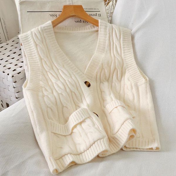 2021 spring autumn women's vest japan vintage v-neck knit sweater coat for women pocket single breasted sleeveless cardigan, Black;white
2021 spring autumn women's vest japan vintage v-neck knit sweater coat for women pocket single breasted sleeveless cardigan, Black;white